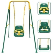 G TALECO GEAR 3-in-1 Toddler Swing Sets for Backyard, Comfy Baby Swing Outdoor Indoor, Kids Swing with Metal Stand, Green