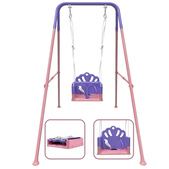 G TALECO GEAR Swing Sets for Backyard, Foldable Baby Swing Outdoor with Safety Harness, Indoor Toddler Swing Pink & Purple
