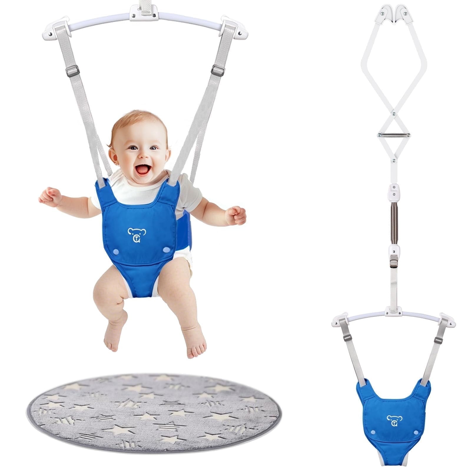 G TALECO GEAR Baby Jumper, Baby Doorway Jumper with Adjustable Strap, Protable Baby Jumpers and Bouncers, Easy to Assemble, Toddler Bouncer Jumper with Floor Mat, Blue