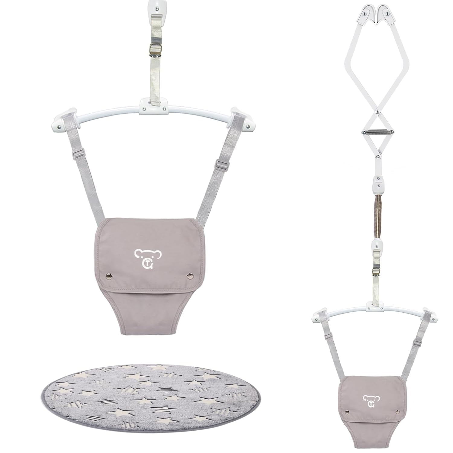 G TALECO GEAR Baby Jumper, Baby Doorway Jumper with Adjustable Strap, Protable Baby Jumpers and Bouncers, Easy to Assemble, Toddler Bouncer Jumper with Floor Mat, Gray