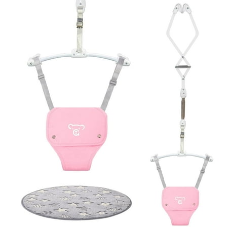 G TALECO GEAR Baby Jumper, Baby Doorway Jumper with Adjustable Strap, Protable Baby Jumpers and Bouncers, Easy to Assemble, Toddler Bouncer Jumper with Floor Mat, Pink