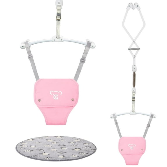 G TALECO GEAR Baby Jumper, Baby Doorway Jumper with Adjustable Strap, Protable Baby Jumpers and Bouncers, Easy to Assemble, Toddler Bouncer Jumper with Floor Mat, Pink