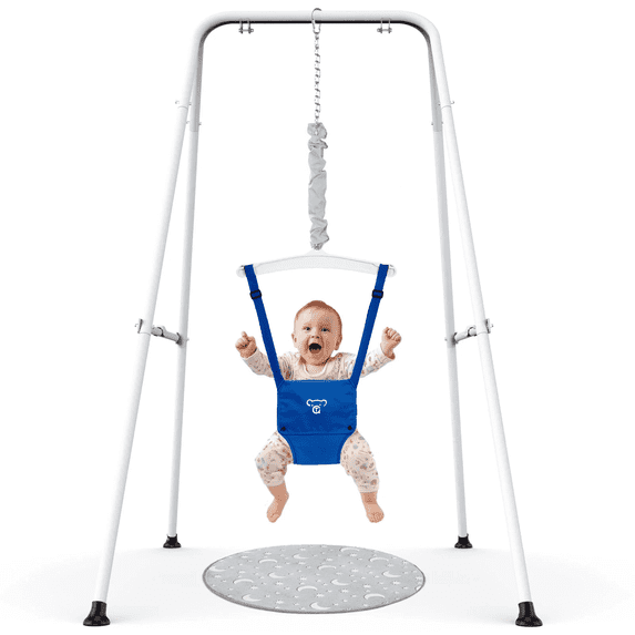 G TALECO GEAR Baby Jumper with Stand, Portable Baby Bouncers and Jumpers with Floor Mat, Jumper for Baby Boys/Girls, Blue