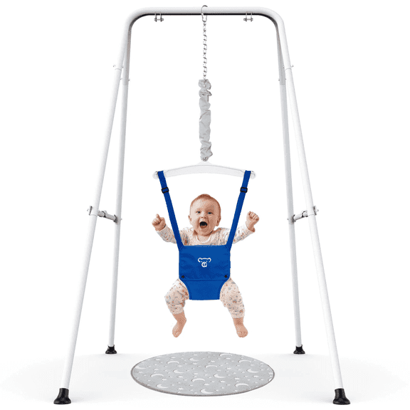 Semoprus Baby Jumper with Stand, Portable Baby Bouncers and Jumpers with Floor Mat, Jumper for Baby Boys/Girls, Blue