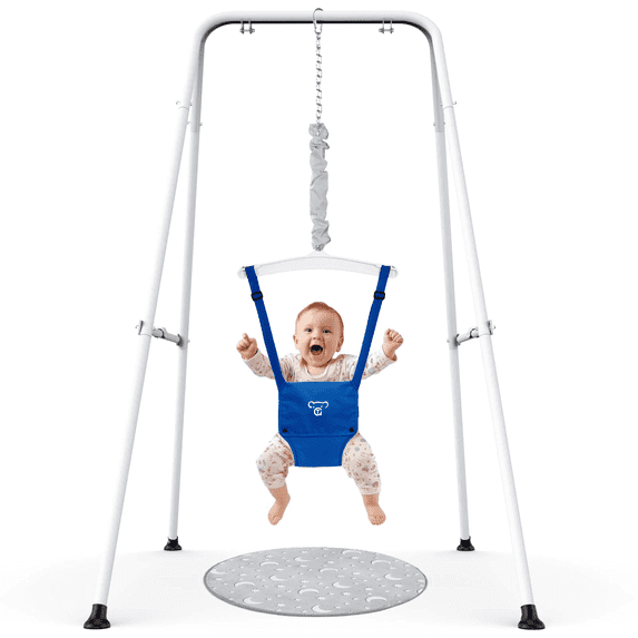 G TALECO GEAR Baby Jumper with Stand, Portable Baby Bouncers and Jumpers with Floor Mat, Jumper for Baby Boys/Girls, Blue