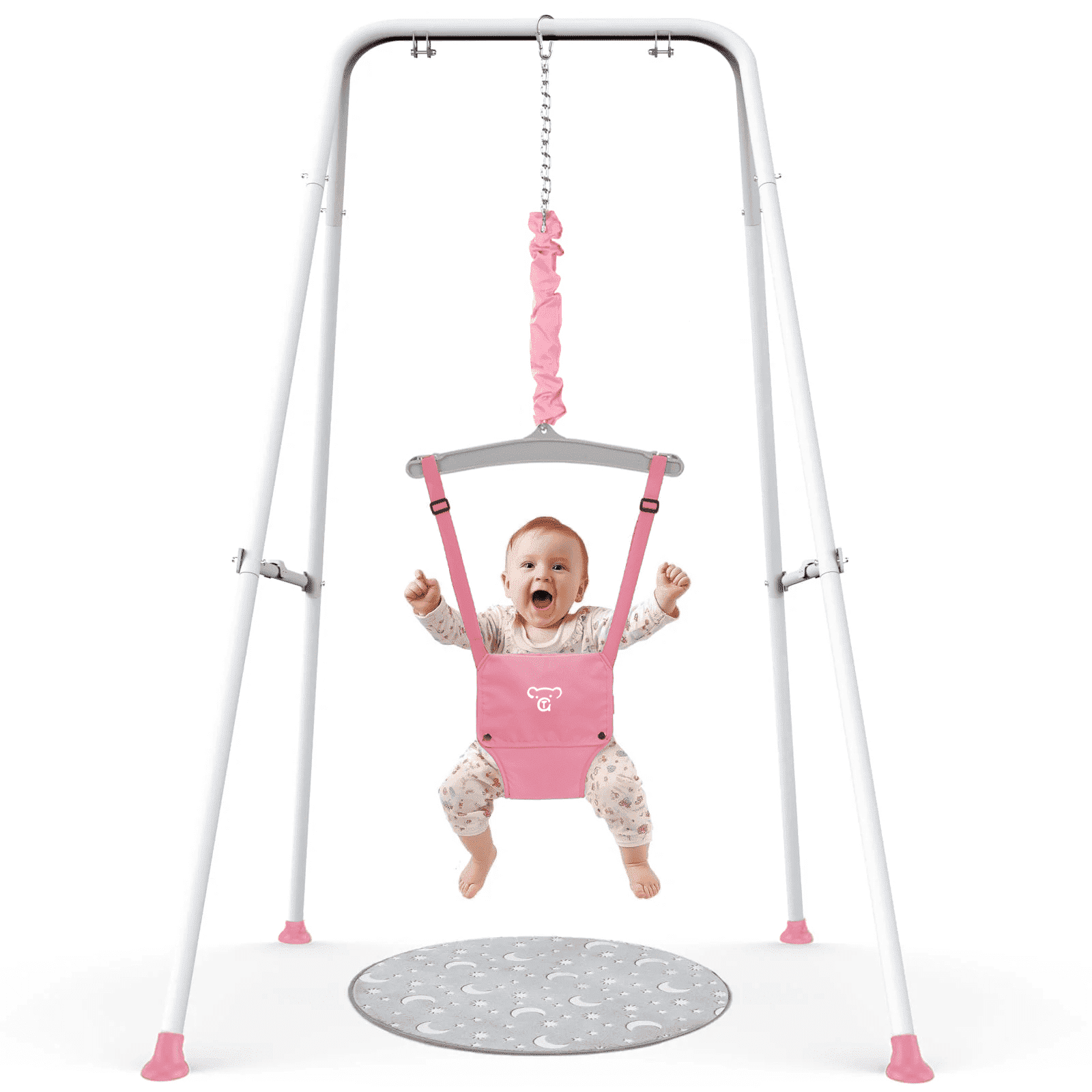 G TALECO GEAR Baby Jumper with Stand, Portable Baby Bouncers and Jumpers with Floor Mat, Jumper for Baby Boys/Girls, Pink