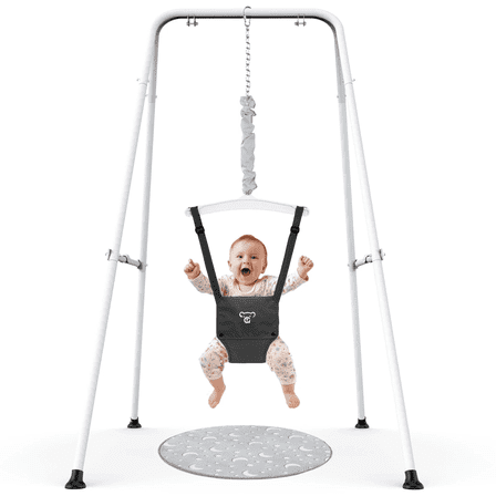 G TALECO GEAR Baby Jumper with Stand, Portable Baby Bouncers and Jumpers with Floor Mat, Jumper for Baby Boys/Girls 6-24 Months, Black