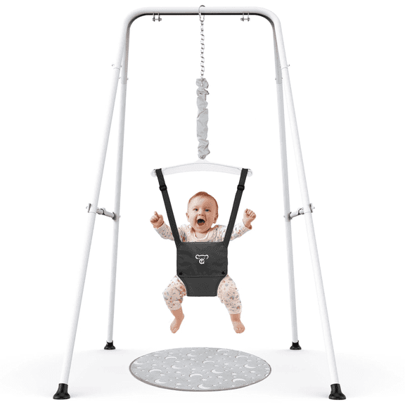 G TALECO GEAR Baby Jumper with Stand, Portable Baby Bouncers and Jumpers with Floor Mat, Jumper for Baby Boys/Girls 6-24 Months, Black