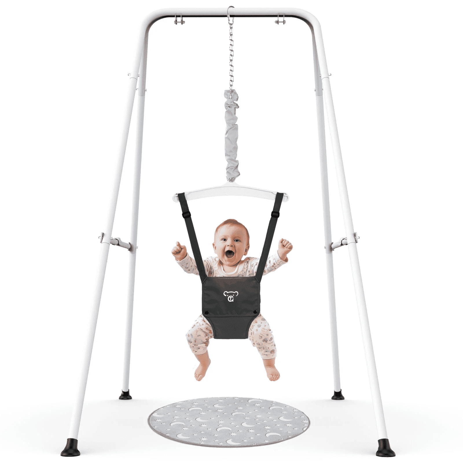 G TALECO GEAR Baby Jumper with Stand, Portable Baby Bouncers and Jumpers with Floor Mat, Jumper for Baby Boys/Girls 6-24 Months, Black