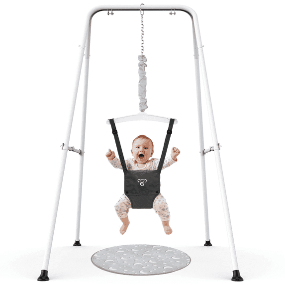 G TALECO GEAR Baby Jumper with Stand, Portable Baby Bouncers and Jumpers with Floor Mat, Jumper for Baby Boys/Girls 6-24 Months, Black