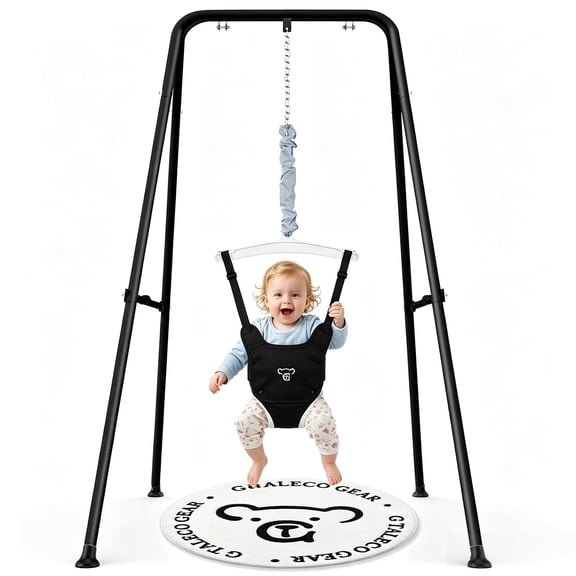 Baby Jumper with Stand for Infants 6-24 Months, Indoor/Outdoor Baby Exerciser & Bouncer with Felt Padding, Black