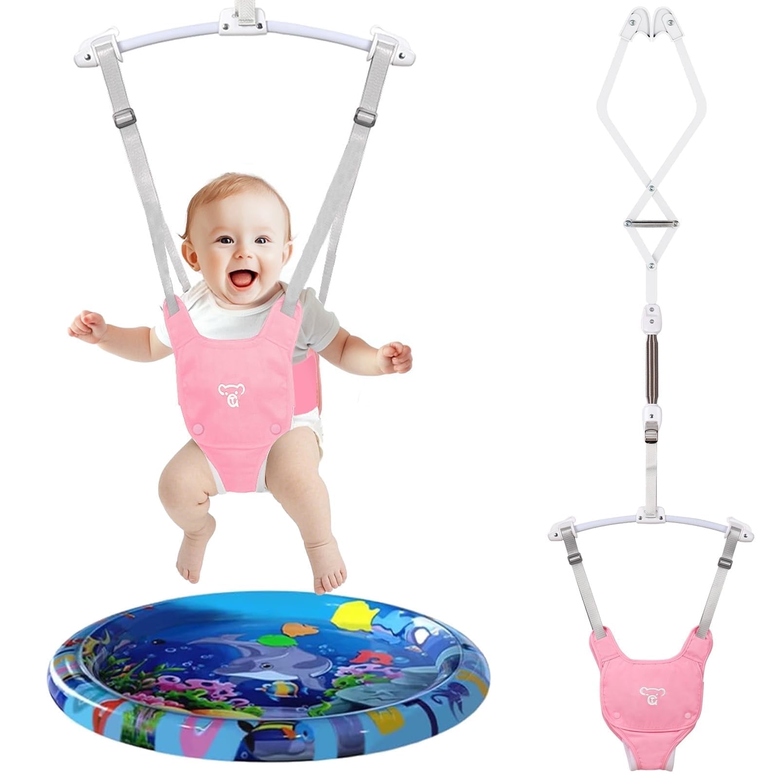 G TALECO GEAR Baby Jumpers and Bouncers, Protable Jumper Doorway with Water Mat, Easy to Assemble, Jumper for Baby Boys/Girls, Pink