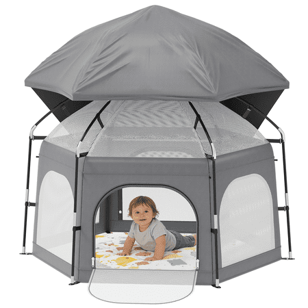 G TALECO GEAR Baby Playpen with Canopy - Instant Pop-Up Portable Play Yard for Infants & Toddlers, Light weight Foldable Indoor Outdoor Playpen Tent for Beach Camping Travel, Dray