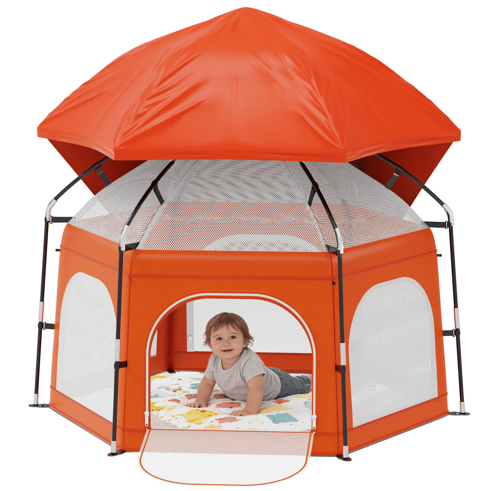 G TALECO GEAR Baby Playpen with Canopy - Instant Pop-Up Portable Play Yard for Infants & Toddlers, Light weight Foldable Indoor Outdoor Playpen Tent for Beach Camping Travel, Orange