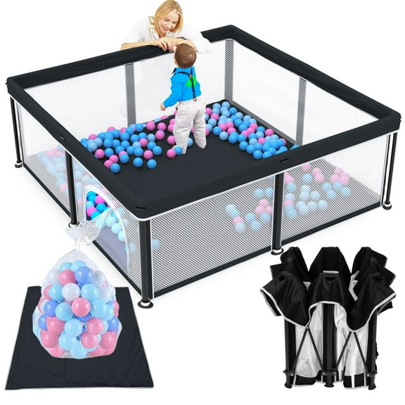 G TALECO GEAR Baby Playpen with Mat, Foldable Playpen for Babies and Toddlers, Portable Travel Play Yard, 50"x50", Black