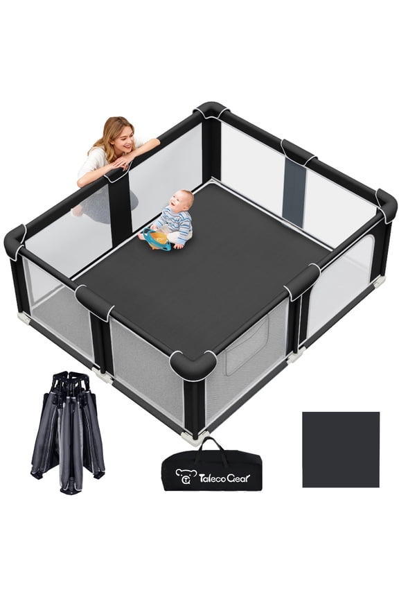 Baby Playpen with Mat, Large Play Yard for Babies and Toddlers, Portable Baby Activity Center for Indoor & Outdoor, Black(50‘’×50‘’)