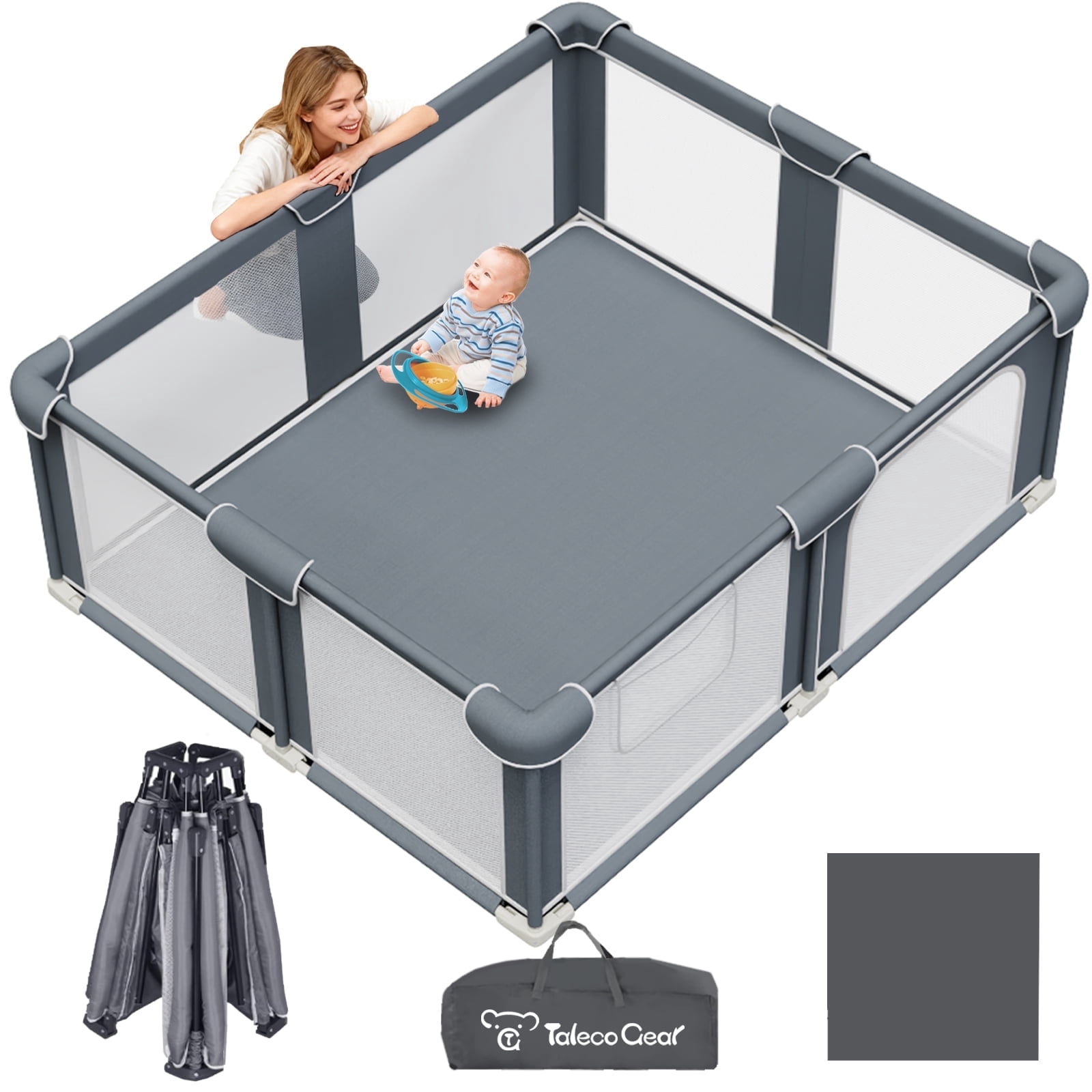 G TALECO GEAR Baby Playpen with Mat, Large Play Yard for Babies and Toddlers, Portable Baby Activity Center for Indoor & Outdoor, Gray (50‘’×50‘’)