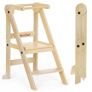 G TALECO GEAR Foldable Toddler Tower, Kitchen Kids Step Stool Helper, Standing Tower with 3 Adjustable Heights, Nature