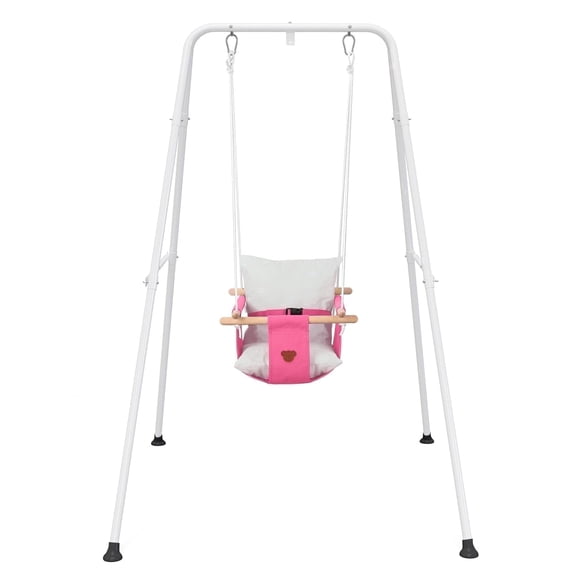Semoprus Toddler Swing Set with Canvas Cushion Seat, Baby Swing Outdoor Playset for Girl/Boy, Age 6-24 months, Pink