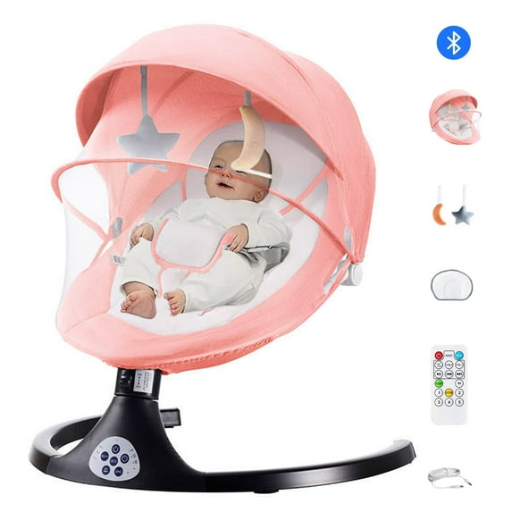 G TALECO GEAR Baby Swing for Infants, Portable Bouncer&Rocker with 5 Speeds, Bluetooth Control, Pink