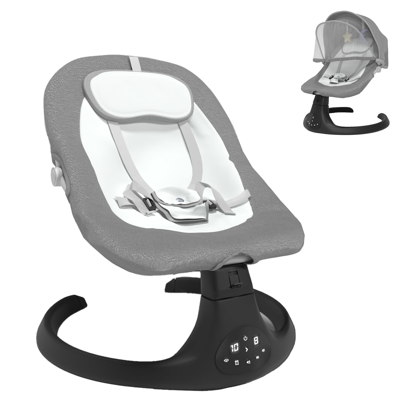 G TALECO GEAR Baby Swing for Infants, Electric Baby Swing Bluetooth Baby Bouncer with Music Speaker, Rocking Chairs, 5 Speeds and Remote Control, Gray