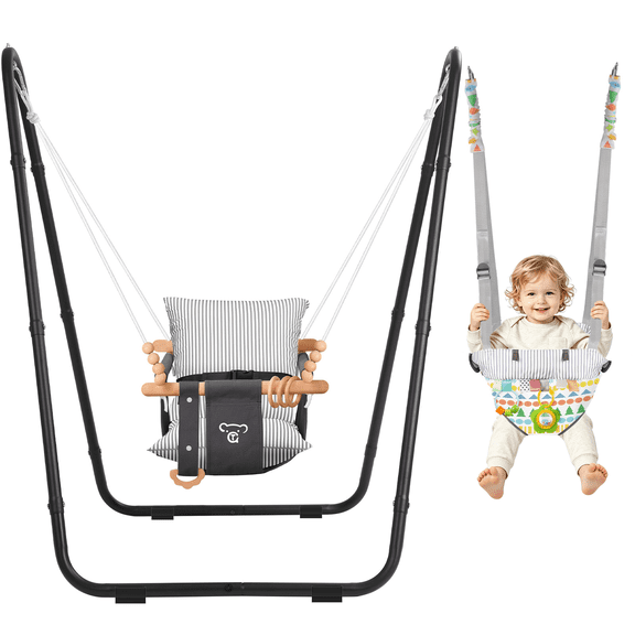 Baby Swing with Soft Cushion, Foldable Swing Sets for Backyard, Easy to Install, Adjustable Swing Outdoor for 0~10 Years