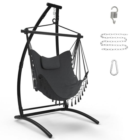 G TALECO GEAR C Type Hammock Chair with Stand, Hanging Chair with Neck Pillow, Outdoor Indoor Swing Chair for Bedroom, Porch, Patio and Garden, 300 lbs