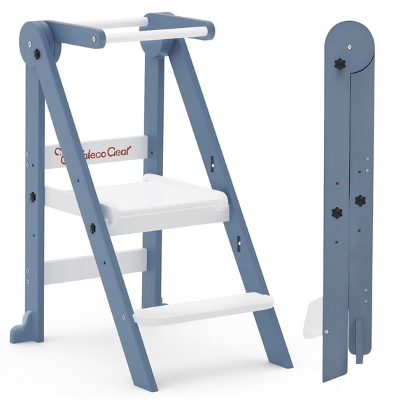G TALECO GEAR Foldable Toddler Tower, Kitchen Kids Step Stool Helper, Standing Tower with 3 Adjustable Heights, Gray&White