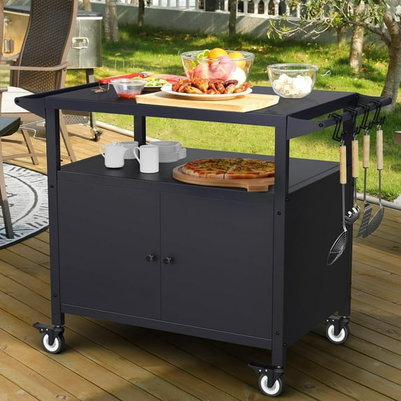 G TALECO GEAR Grill Table with Storage Cabinet, Outdoor Kitchen Island, BBQ Grill Cart with 4 Hooks