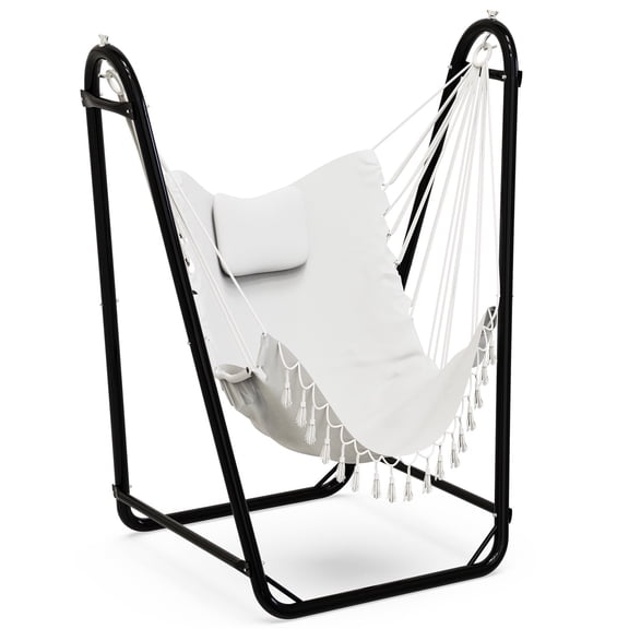 G TALECO GEAR Hammock Chair with Stand, Heavy-duty Hanging Chair with Stand, Sturdy Swing Chair Stand 350lbs, Hammock Chair Included, for Indoor Outdoor, White