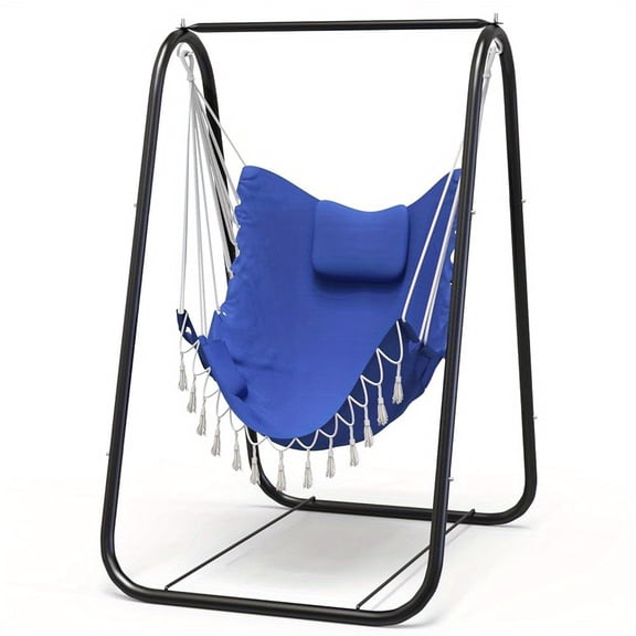 G TALECO GEAR Hammock Chair with Stand, Outdoor Patio Swing Chair with Frame, Sturdy Metal Hammock, A-Frame Swing Stand for Patio, Garden, Poolside, Supports Up to 350Lbs, Grey Sling Chair, Black