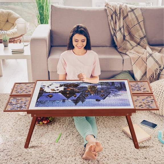 G TALECO GEAR Jigsaw Puzzle Table with Drawers, Legs and Cover, Wooden Puzzle Board for Adults 1500 Pieces, Puzzles Accessories, 34.3 "x 26.5", Walnut Color