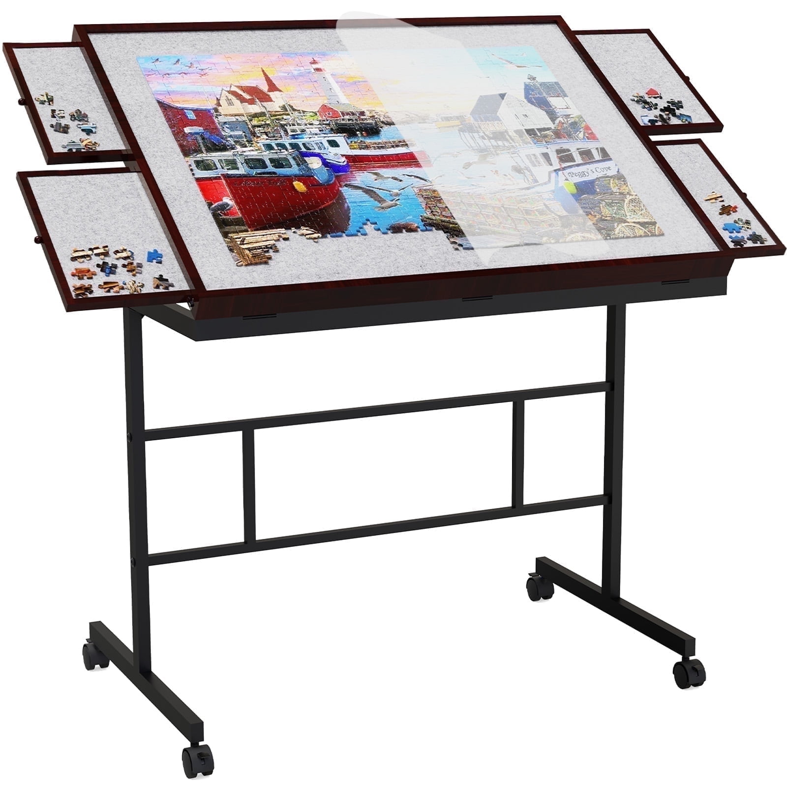 Jigsaw Puzzle Table 1500 Pieces with Drawer and Legs, Five Tilt Angle Adjustable, Portable Puzzle Table for Adults with Protective Cover
