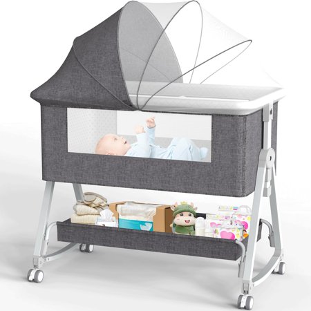 G TALECO GEAR Baby Bassinet Bedside Sleeper, Portable Baby Bed for Newborn Infant, Height Adjustment, Gray