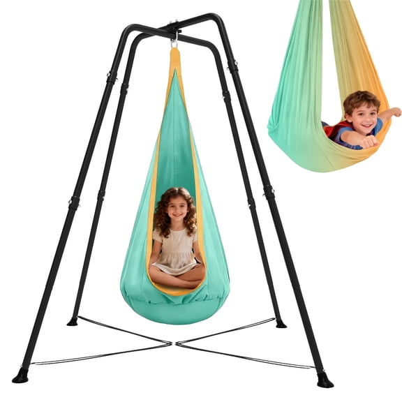 G TALECO GEAR Swing Stand Frame with Sensory/Pod Chair, X-Shaped Swing Set, Metal Hammock Chair Stand for for Kids and Adults Indoor and Outdoor 330LBS，Mint Green Gradient