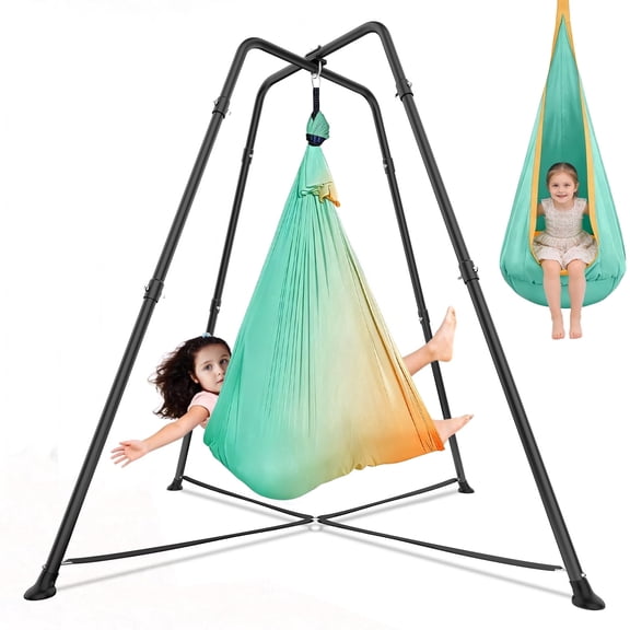 G TALECO GEAR Sensory Swing with Stand, Swing Frame with Pod Swing, Hammock Chair with Stand for Adults Outdoor, X-Shaped Swing Set for Backyard, Indoor Swing for Kids 330LBS. Mint Green Gradient