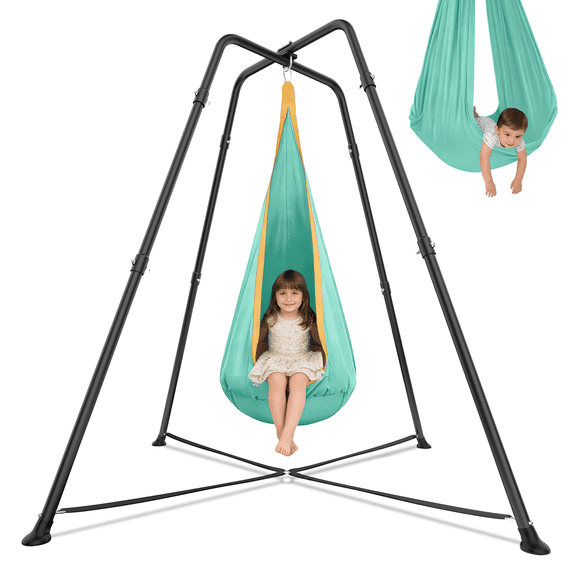 G TALECO GEAR Sensory Swing with Stand and Pod Swing, Metal Hammock Stand Outdoor, X-Shaped Swing Set for Backyard, Sensory Chair for Kids &Adults, 330LBS, Mint Green
