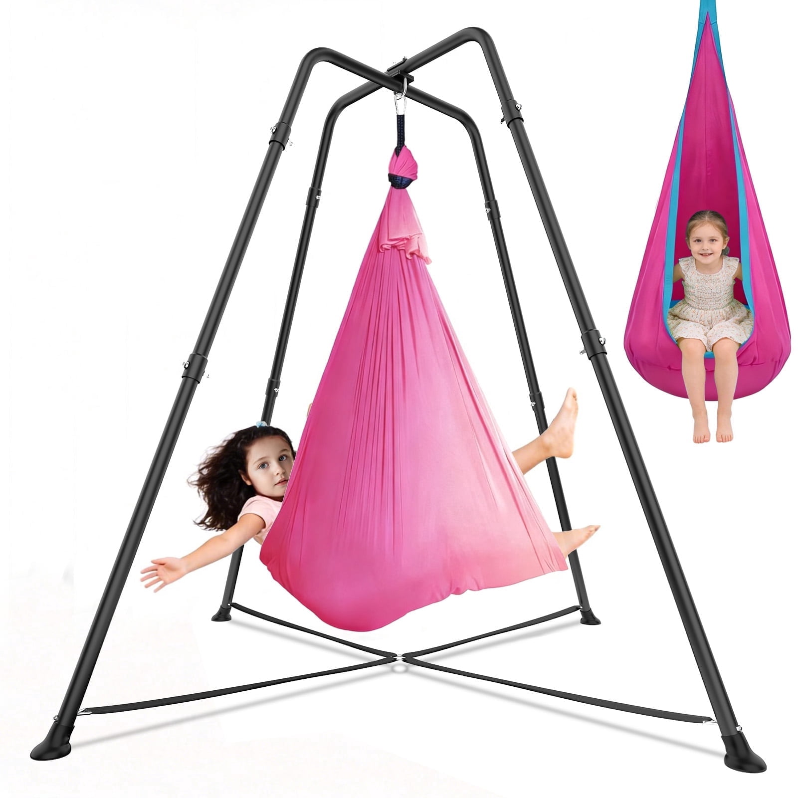 G TALECO GEAR Sensory Swing with Stand, Swing Frame with Pod Swing, Hammock Chair with Stand for Adults Outdoor, X-Shaped Swing Set for Backyard, Indoor Swing for Kids 330LBS, Deep Pink Gradient