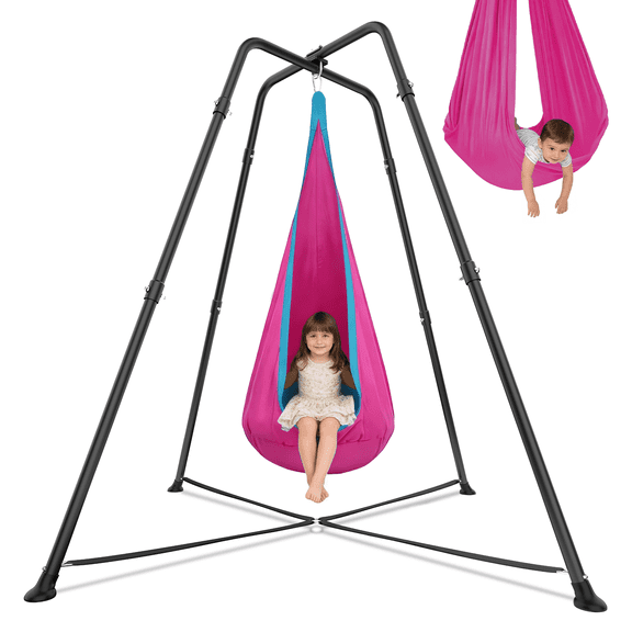 G TALECO GEAR Swing Stand Frame with Sensory/Pod Chair, X-Shaped Swing Set, Metal Hammock Chair Stand for for Kids and Adults Indoor and Outdoor 330LBS, Deep Pink