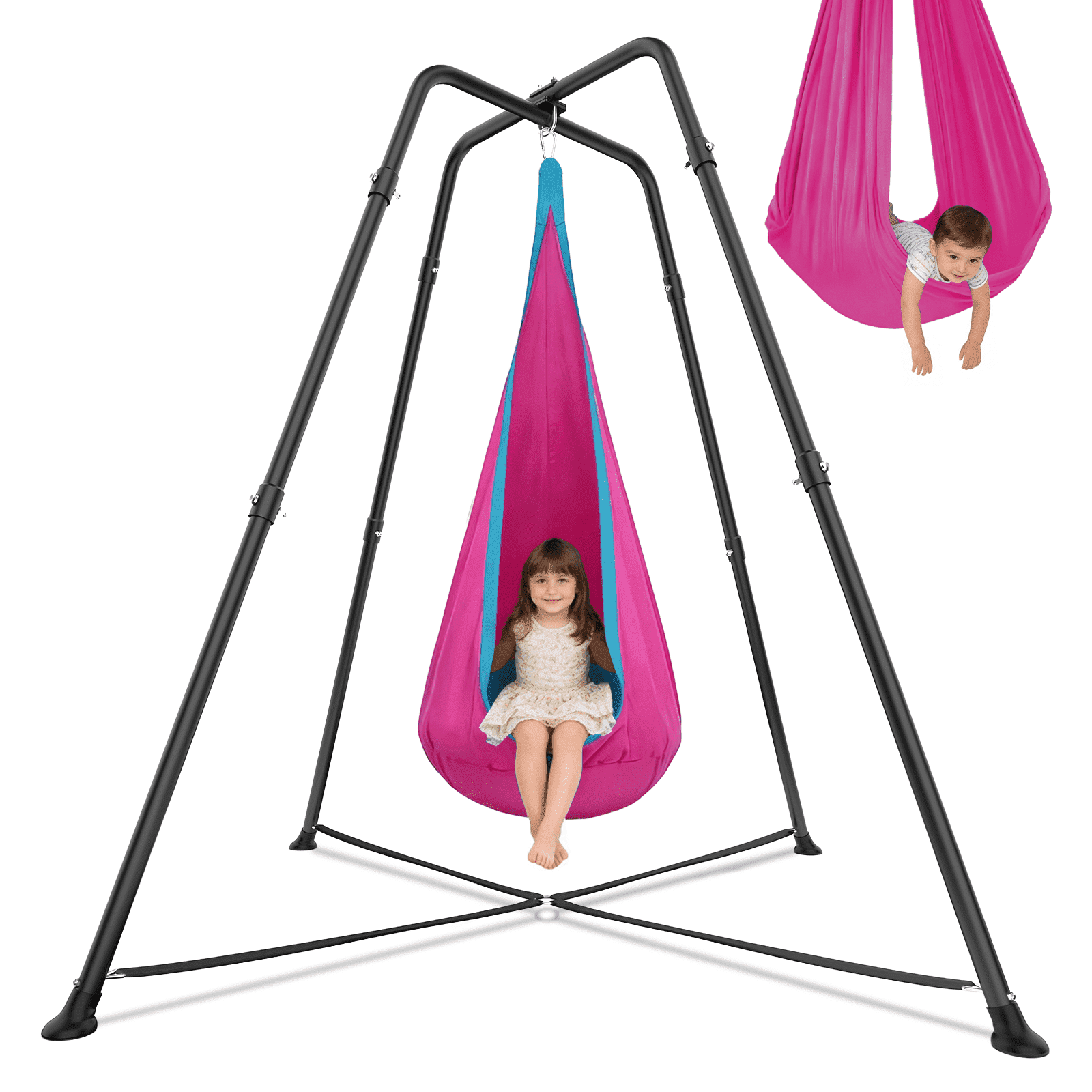 G TALECO GEAR Sensory Swing with Stand and Pod Swing, Metal Hammock Stand Outdoor, X-Shaped Swing Set for Backyard, Sensory Chair for Kids &Adults, 330LBS,  Deep Pink