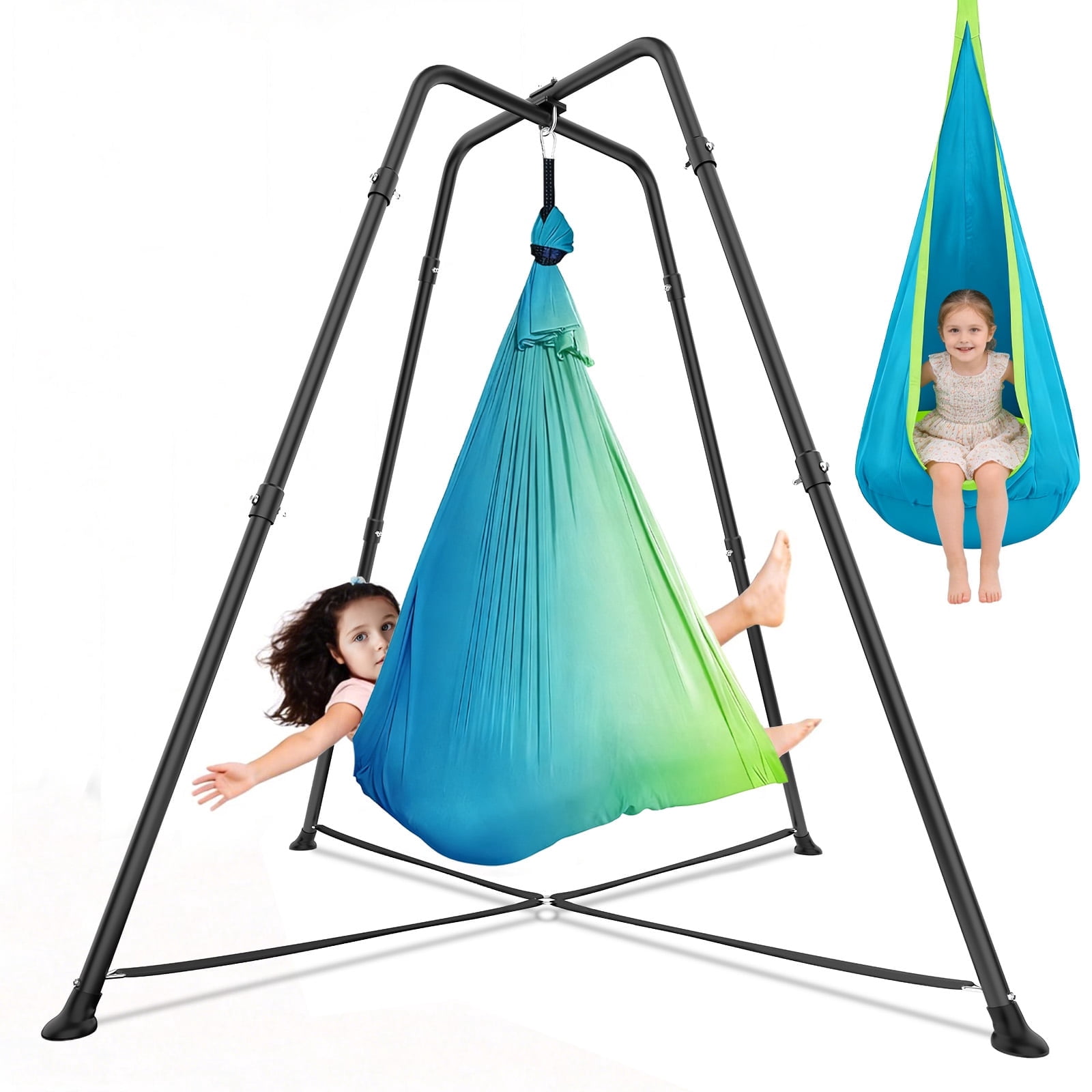 G TALECO GEAR Sensory Swing with Stand, Swing Frame with Pod Swing, Hammock Chair with Stand for Adults Outdoor, X-Shaped Swing Set for Backyard, Indoor Swing for Kids 330LBS, Lake Blue Gradient