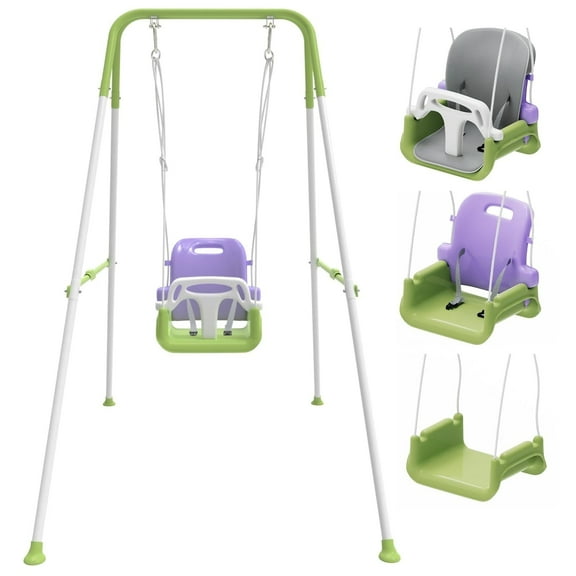 G TALECO GEAR Toddler Swing with Soft Cushion, Foldable Swing Sets for Backyard, Easy to Install, Adjustable Baby Swing Outdoor for 0~10 Years, Purple