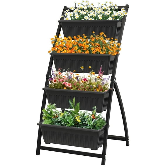 Vertical Garden Planter 4 Tier Raised Garden Bed Outdoor Standing Garden Planter Box with Removable Tray for Patio Balcony Porch