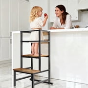G TALECO GEAR Kitchen Step Stool for Toddler, Toddler Tower for Kids, 3-in-1 Wooden Stool with Safety Rail, Height Adjustable Iron-Frame , Brown