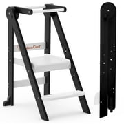 G TALECO GEAR Foldable Toddler Tower, Kitchen Kids Step Stool Helper, Standing Tower with 3 Adjustable Heights, Black&White
