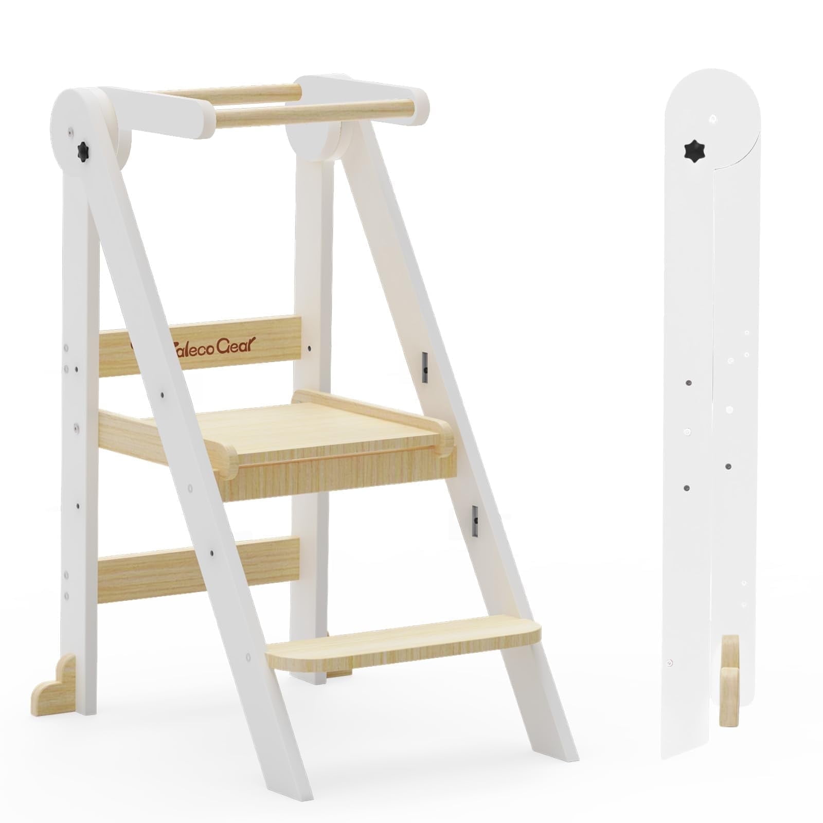 Toddler Learning Tower Kitchen Helper - 3-Level Adjustable Step Stool For Kids Ages 1-6, Anti-Tip Base, Montessori Standing Stool (Natural Birch)
