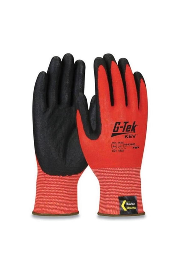 PID09K1640M KEV Hi-Vis Seamless Yarn Knit Kevlar Gloves, Red & Black - Medium