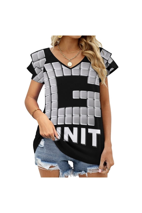 G Unit Sticker Ruffle Short Sleeve T Shirt Women Summer T Shirts V Neck Tee Tops Unit Long Sleeve High Quality Top