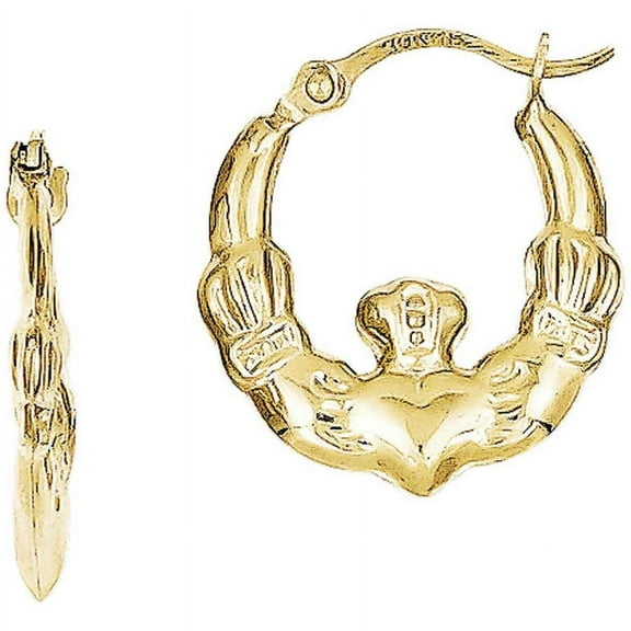 Primal Gold 10 Karat Yellow Gold Claddagh Lightweight Hoop Earrings