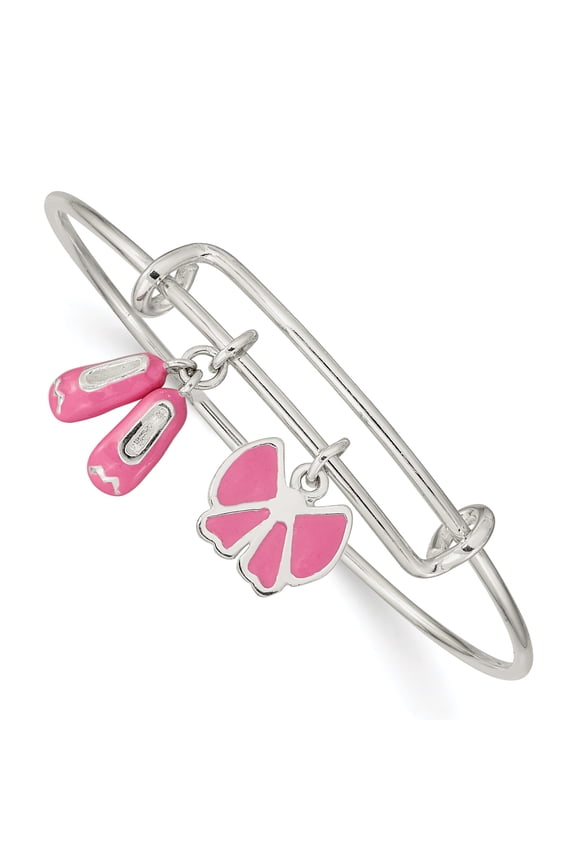 Sterling Silver Enameled Ballet Shoes & Bow Adjustable Children's Bangle